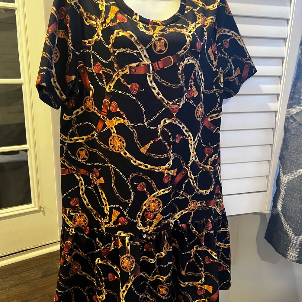 Zara Horse bit Chain Print Black Dress